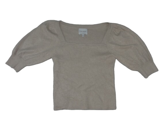 Pink Rose Tops - Pink Rose Beige Ribbed Puff Sleeve Top Small
